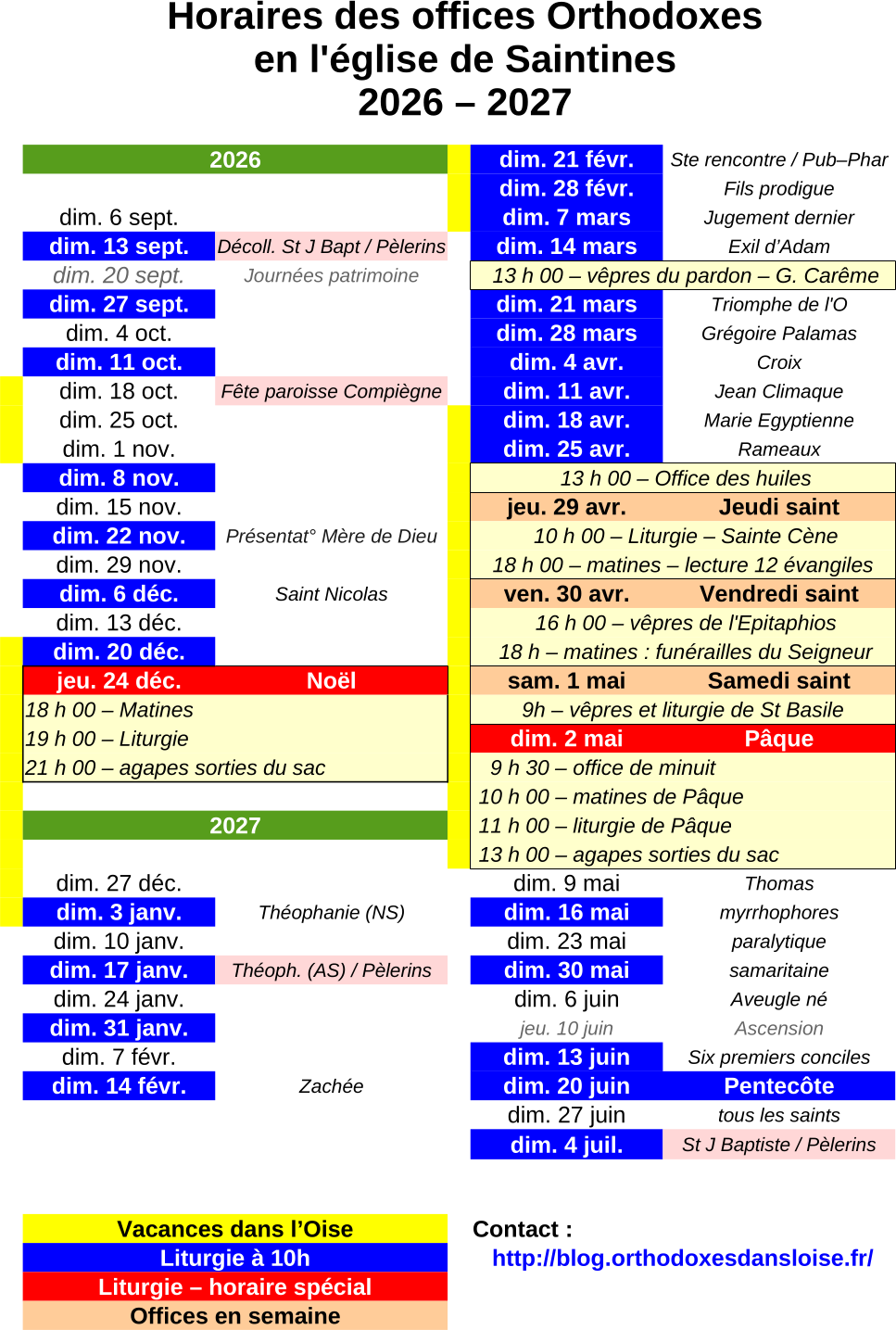Calendrier 2026 -2027